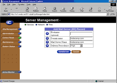 Add menu open on Mail Server (MX) Record a second time