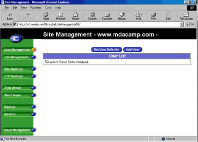 Add User button on the site configuration screen