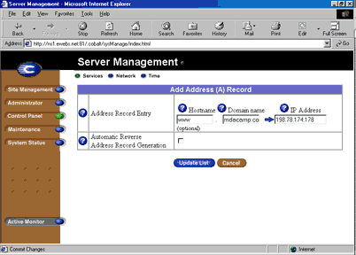 Add menu open on Mail Server (MX) Record